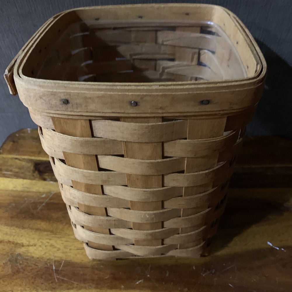 Longaberger Medium Spoon Basket 1995 Handwoven Wood Storage with Liner